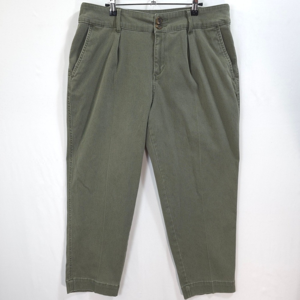 A New Day Tapered Pants Women 14 High Rise Pleated Olive Green Dark Academia